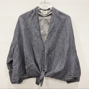 Alternative Button Front Oversized Tie-Front Stripe Top Oversized Lagenlook M